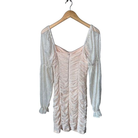 BCBGENERATION Metallic Dot Long Sleeve Ruched Dress in Color Champagne - Picture 2 of 14